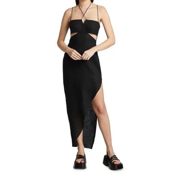 NWT Rumer The Label Reverie Freya Black Linen Maxi Dress Women's size M - Picture 1 of 9